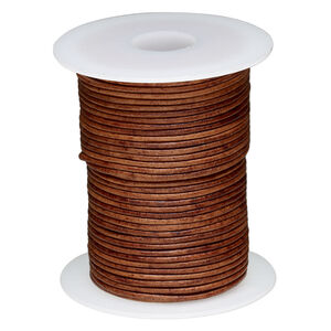 Cord, leather (dyed) 1pkg25yd, antique tan, 1.5mm round, per spool.
