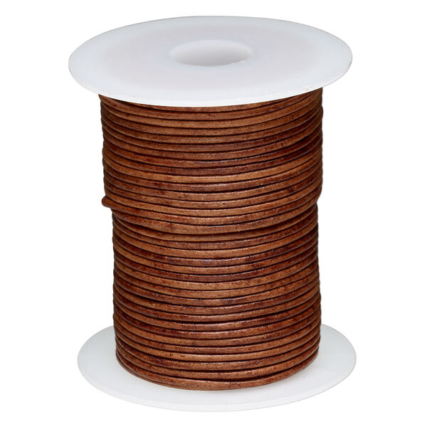 Cord, leather (dyed) 1pkg25yd, antique tan, 1.5mm round, per spool. image number 0