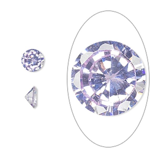 Gem, cubic zirconia, lavender, 6mm faceted round, Mohs hardness 8-1/2. Sold per pkg of 2. image number 0