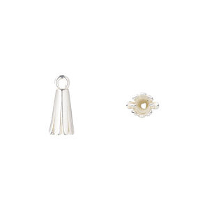 Bail, JBB Findings, pinch, sterling silver, 10x5mm cone with top loop. Sold per pkg of 2.