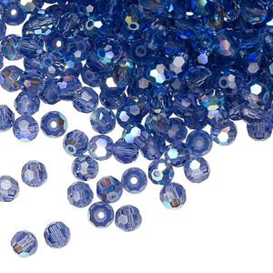 Bead 24pk tanzanite AB, Preciosa Czech crystal 4mm round