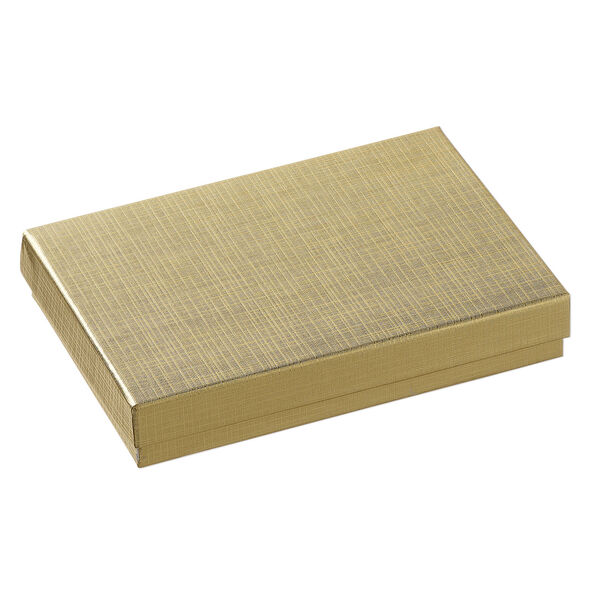 Box 1pkg4, paper and "cotton" filled, gold, 5-1/4 x 3-3/4 x 7/8 inches rectangle image number 0