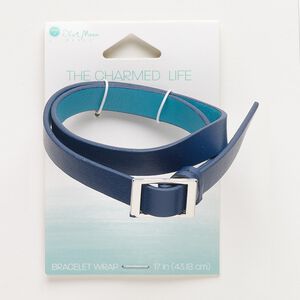 Bracelet, wrap, vinyl and silver-finished "pewter" (zinc-based alloy), blue and teal, 10mm wide with textured design, adjustable up to 17 inches. Sold individually.