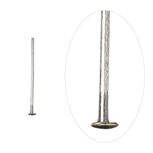 Head pin, antique silver-plated brass, 3/4 inch, 21 gauge. Sold per pkg of 500. image number 0