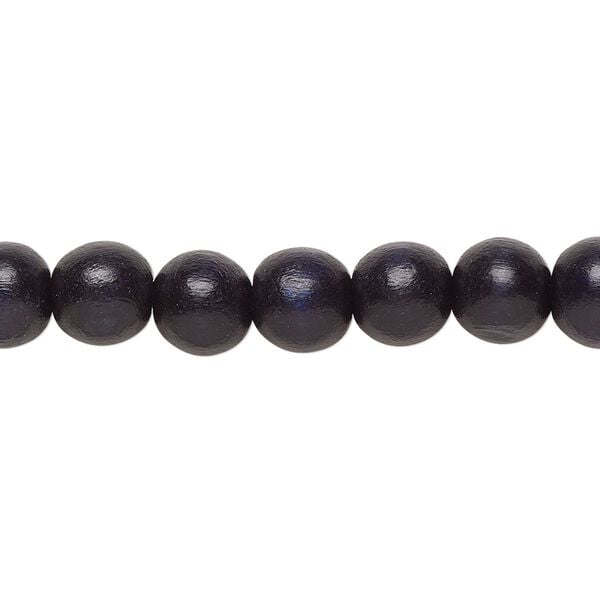 Bead 1pkg1, Taiwanese cheesewood (dyed / waxed), black, 7-8mm round, 15-1/2 to 16 inches. image number 0