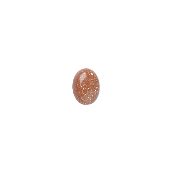 Cabochon, brown goldstone (glass) (man-made), 8x6mm calibrated oval. Sold per pkg of 10. image number 0