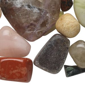 Multi-gemstone / glass 1pkg1, tumbled nugget bead 1/4 lb mix small to large