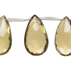 Golden quartz 1pkg7, hand-cut top-drilled faceted puffed teardrop bead 22x13mm-33x19mm
