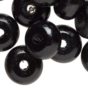 Bead, wood (dyed/waxed), black, 20x11mm rondelle. Sold per pkg of 50.
