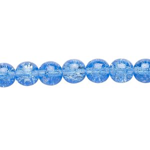Bead, Czech crackle glass druk, blue, 8mm round. Sold per 15-1/2" to 16" strand, approximately 50 beads.