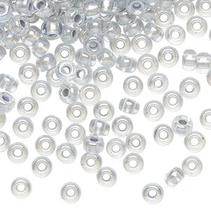 Seed bead, Miyuki, glass, pkg/25g, #6 rocaille, translucent pewter-lined pearlized crystal clear, (RR-4613).