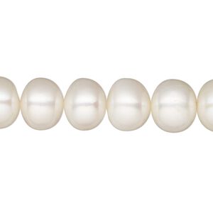 Pearl, White Lotus™, cultured freshwater (bleached), white, 10-11mm button, C grade, Mohs hardness 2-1/2 to 4. Sold per 15-1/2" to 16" strand.