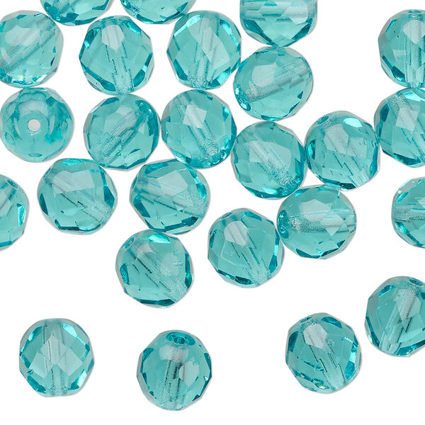 Bead, Czech fire-polished glass, light aqua, 8mm faceted round. Sold per pkg of 600 (1/2 mass). image number 0