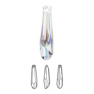 Focal 12pk crystal AB V partially frosted, Swarovski® 30x7mm pendant crystalacite 6017/G