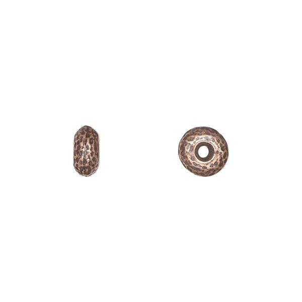 Bead, TierraCast®, "Hammertone" collection, antique copper-plated pewter (tin-based alloy), 7x4mm hammered rondelle. Sold per pkg of 4. image number 0