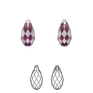 Briolette 144pk amethyst, Swarovski® 13x6.5mm pendant drop 6010