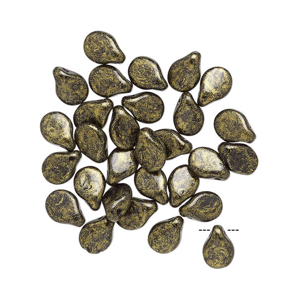 Bead, Preciosa Pip™, Czech pressed glass, opaque antique bronze patina, 7x5mm top-drilled pip. Sold per pkg of 30. image number 0