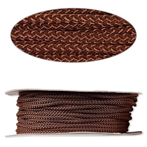 Cord, nylon, brown, 3mm round. Sold per 100-foot spool. image number 0
