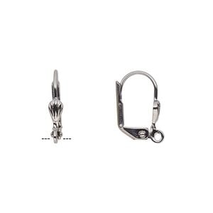 Ear wire leverback 1pkg10 gunmetal-plated, 15mm / 6x3mm shell / open loop, brass 5 pair