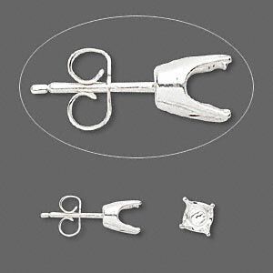 Earstud, Sure-Set™, sterling silver, 6mm 4-prong round setting. Sold per pair.