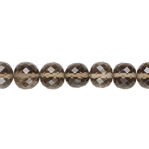Bead, smoky quartz (heated / irradiated), medium to dark, 8-9mm hand-cut faceted round, B grade, Mohs hardness 7. Sold per 8-inch strand. image number 0