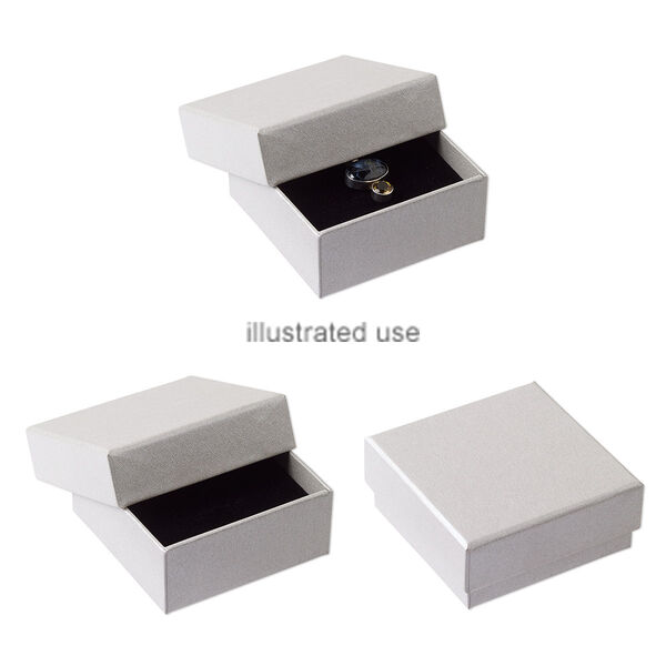 Box, necklace / earring / ring, paper and flocked velveteen, silver and black, 3-1/4 x 3-1/4 x 1-3/8 inch textured square with padded foam insert. Sold per pkg of 6. image number 0