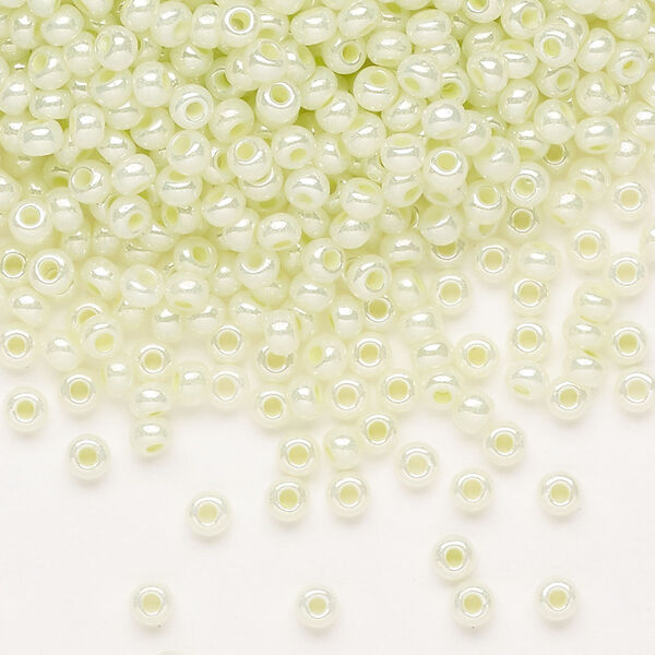Seed bead, Preciosa Ornela Czech glass, pkg/500g, #8 rocaille, opaque luster pastel green, (37152). image number 0