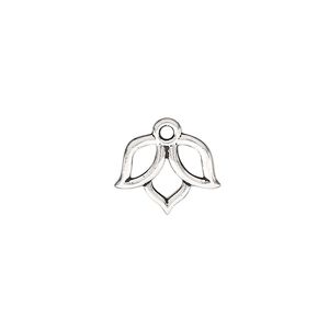 Charm, TierraCast®, "Make a Statement" collection, antique silver-plated pewter (tin-based alloy), 14x11mm double-sided open lotus with renewal theme. Sold per pkg of 4.
