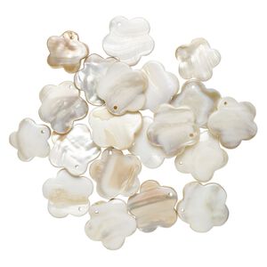 Focal and drop, mother-of-pearl shell and resin (assembled), white, 25mm-31x30mm, Mohs hardness 3-1/2. Sold per pkg of 20.
