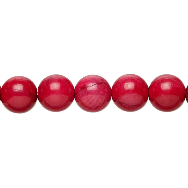 Bead, bamboo coral (dyed), medium red to orange-red, 9-10mm round, B- grade, Mohs hardness 3-1/2 to 4. Sold per 16-inch strand. image number 0