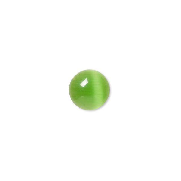 Cabochon, cat's eye glass (fiber optic glass), green, 10mm calibrated round, quality grade. Sold per pkg of 10. image number 0