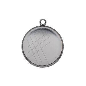 Drop, gunmetal-plated brass, 21mm round with beaded edge and 20mm round bezel setting. Sold per pkg of 2.
