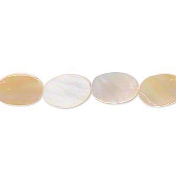 Bead, mother-of-pearl shell (assembled), 11x7mm-13x9mm flat oval. Sold per 16-inch strand. image number 0