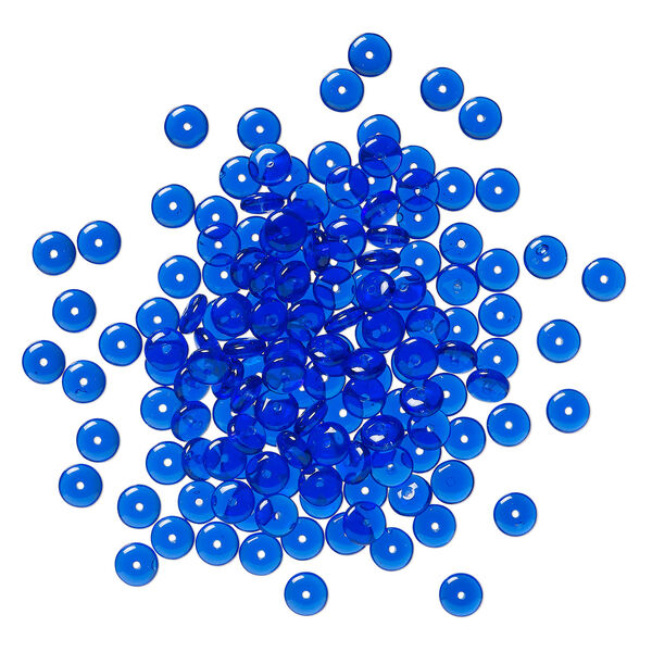 Bead, Czech pressed glass 1pkg150, transparent cobalt blue, 6x2.5mm rondelle. image number 1