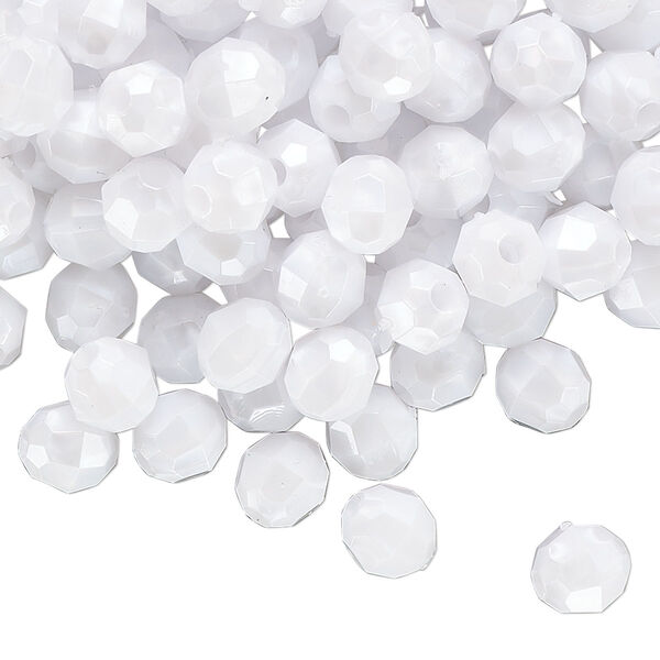 Bead, acrylic, opaque white pearl, 6mm faceted round. Sold per 100-gram pkg image number 0