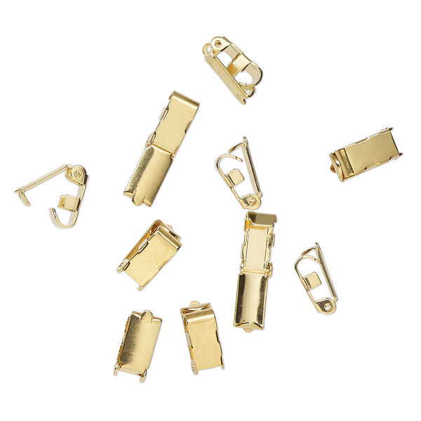 Clasp, fold-over, gold-finished "pewter" (zinc-based alloy), 9x4.5mm. Sold per pkg of 10. image number 0