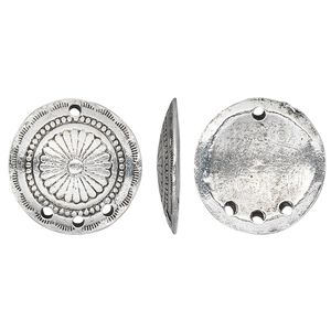 Drop, pewter (tin-based alloy), pkg/1, antique silver plate, 18mm concho disc with flower.