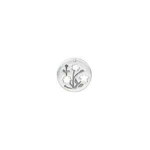 Drop 1pkg1, antiqued sterling silver, 10mm single-sided round with cut-out flowers.