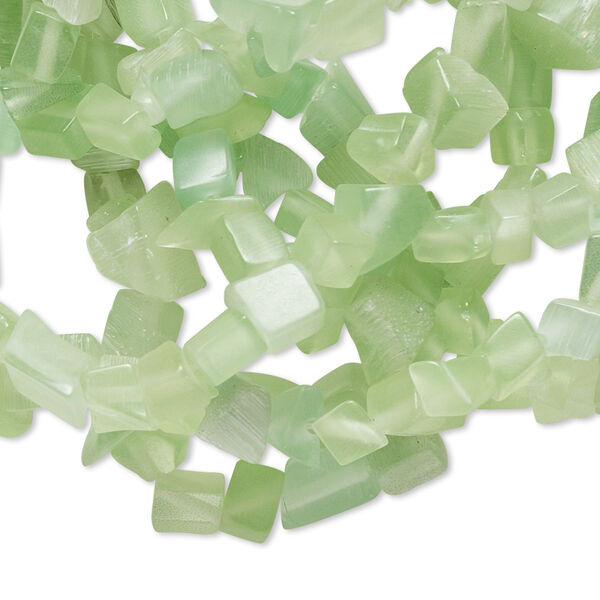Bead, cat's eye glass (fiber optic glass), sea green, small chip. Sold per 32-inch strand. image number 0