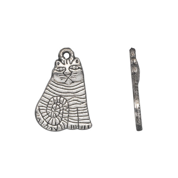 Charm, antique silver-plated "pewter" (zinc-based alloy), 18x14mm single-sided cat. Sold per pkg of 20. image number 0