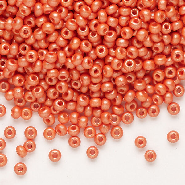 Seed bead, Preciosa Ornela Czech glass, pkg/500g, #8 rocaille, opaque PermaLux dyed orange chalkwhite, (22004). image number 0