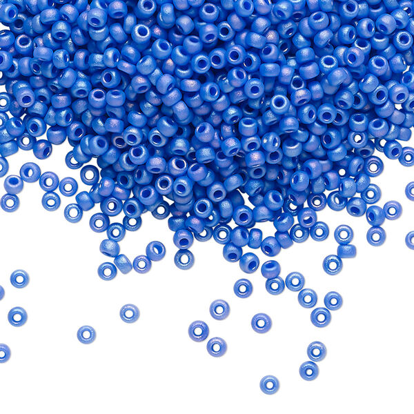 Seed bead, Miyuki, glass, pkg/25g, #11 rocaille, opaque matte rainbow cyan blue, (RR-417FR). image number 0