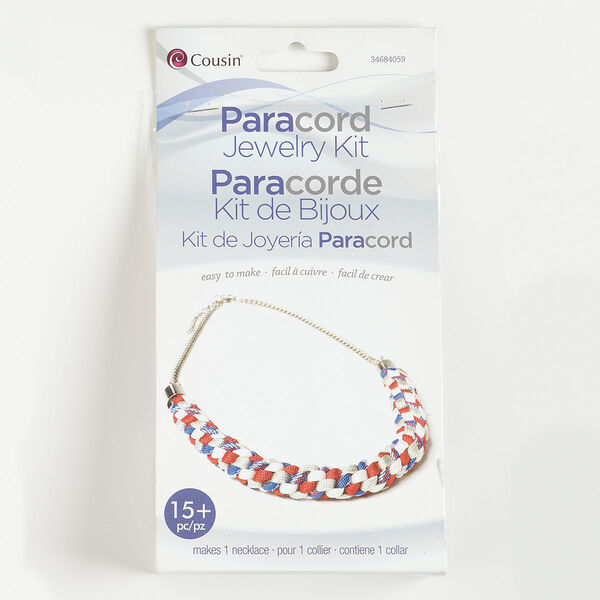 Paracord necklace kit, nylon and silver-finished brass, multicolored. Sold per set. image number 0