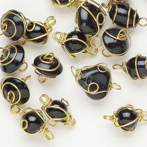 Link stainless steel / glass 1pkg30 10x6mm-14x13mm wire-wrapped mixed shapes, gold finish / opaque black