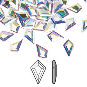 Flat back 216pk crystal AB foil back, Swarovski® 8.6x5.6mm kite 2771
