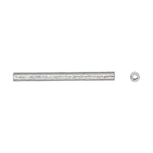 Bead, silver-plated copper, 30x2.5mm textured round tube. Sold per pkg of 4.