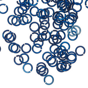 Jump ring 1pkg100 aluminum, 5mm round, 20 gauge / 3.1mm inside diameter / dark blue
