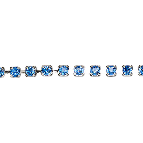 Cupchain, VINTAGE Crystal™, imitation rhodium-plated brass and crystal, Capri blue, 3.2mm round. Sold per pkg of 1 meter. image number 0