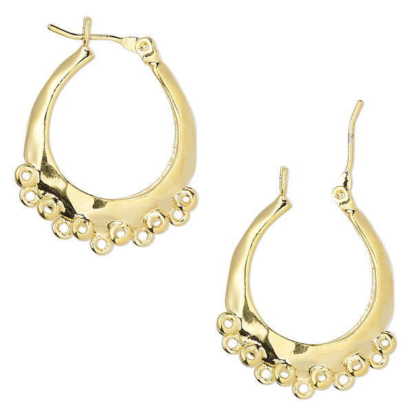 Earring, gold-plated brass, 18mm round hoop with 17 closed loops and latch-back closure. Sold per pair. image number 0