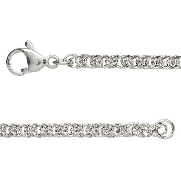 Chain, stainless steel, 3mm double curb, 16 inches with lobster claw clasp. Sold individually. image number 0
